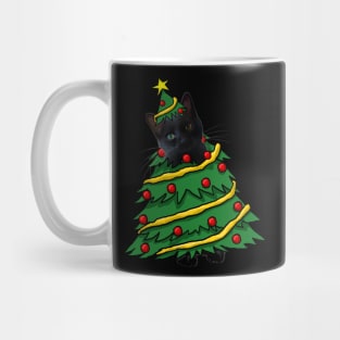 Black Cat Christmas Tree Funny Xmas Cat Lover Mug